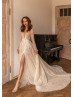 Beaded Sexy Shining Lace Tulle High Slit Wedding Dress